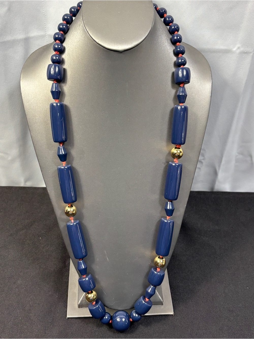 Kate Spade Marina Bay Necklace Beaded Blue Goldtone Red/Orange Knots 16" Drop